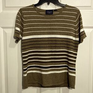 Crazy Horse Women’s striped brown and white short sleeve top - Size M/L